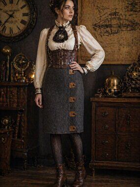 Vintage Wool Military Style Steampunk Skirt